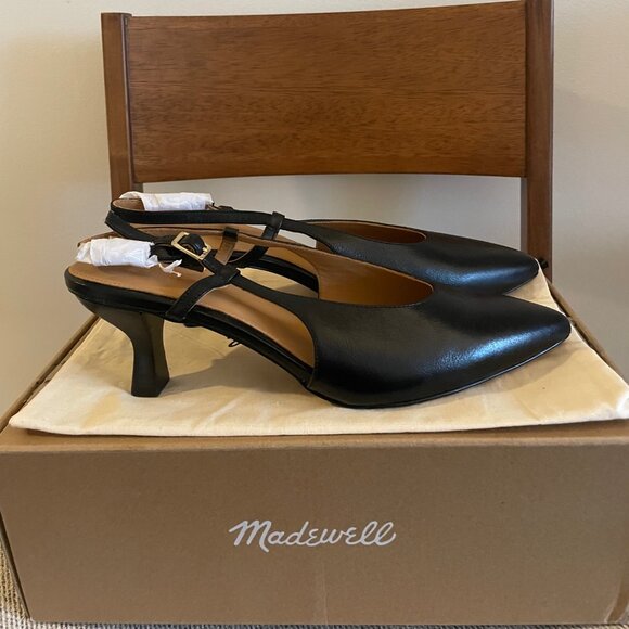 Brand New Madewell Slingback Kitten Heel pump - black napa leather - size 9.5 - Picture 1 of 5